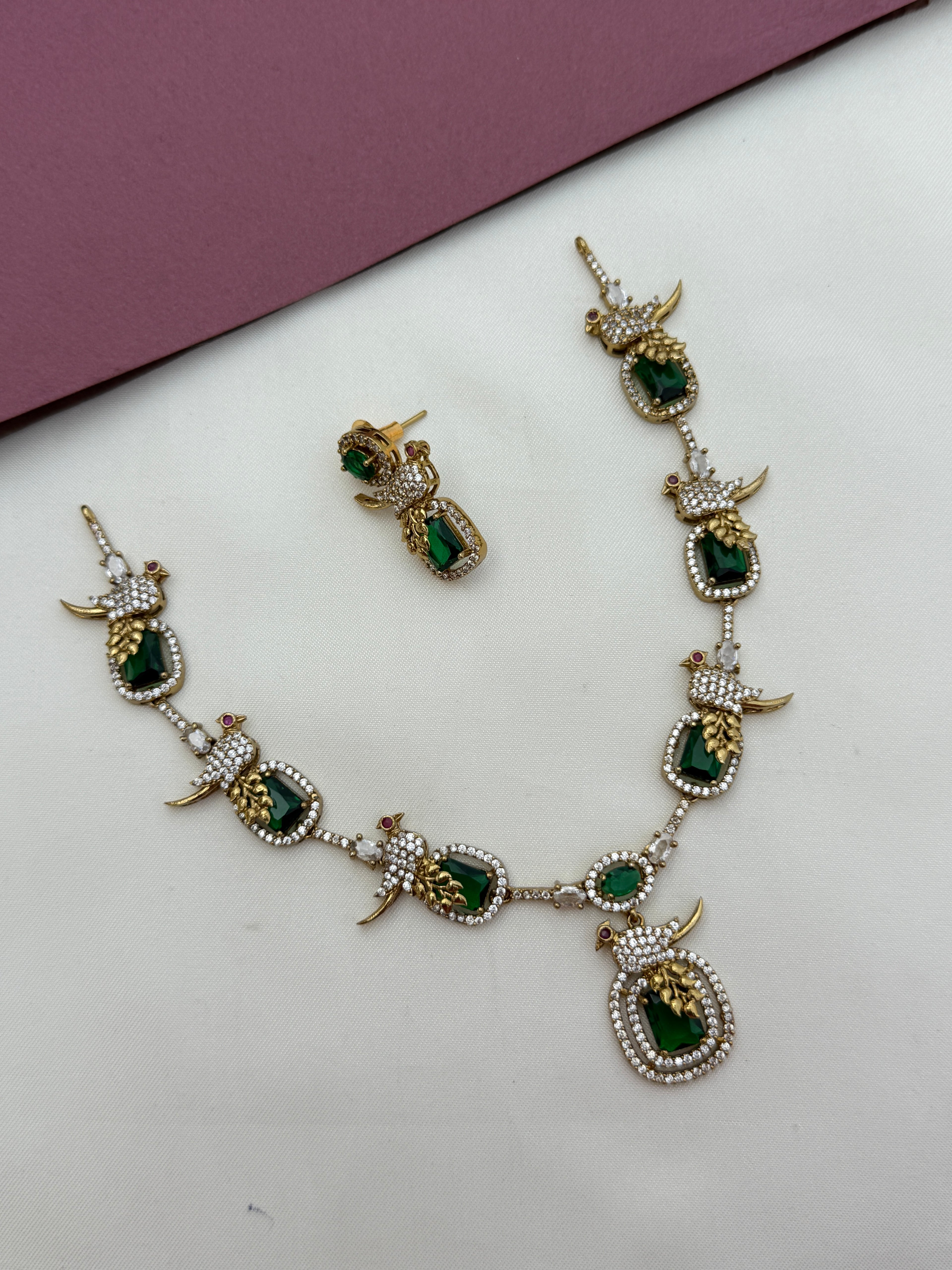 Parrot Neckset with earrings in green color suitable for kids, adults NS630