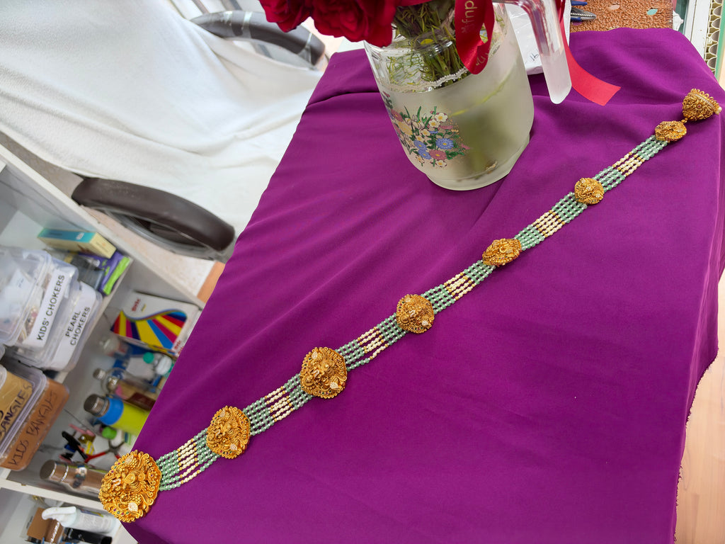 Jd400 Lakshmidevi with peacock petals with green beads 24 inches jada billa
