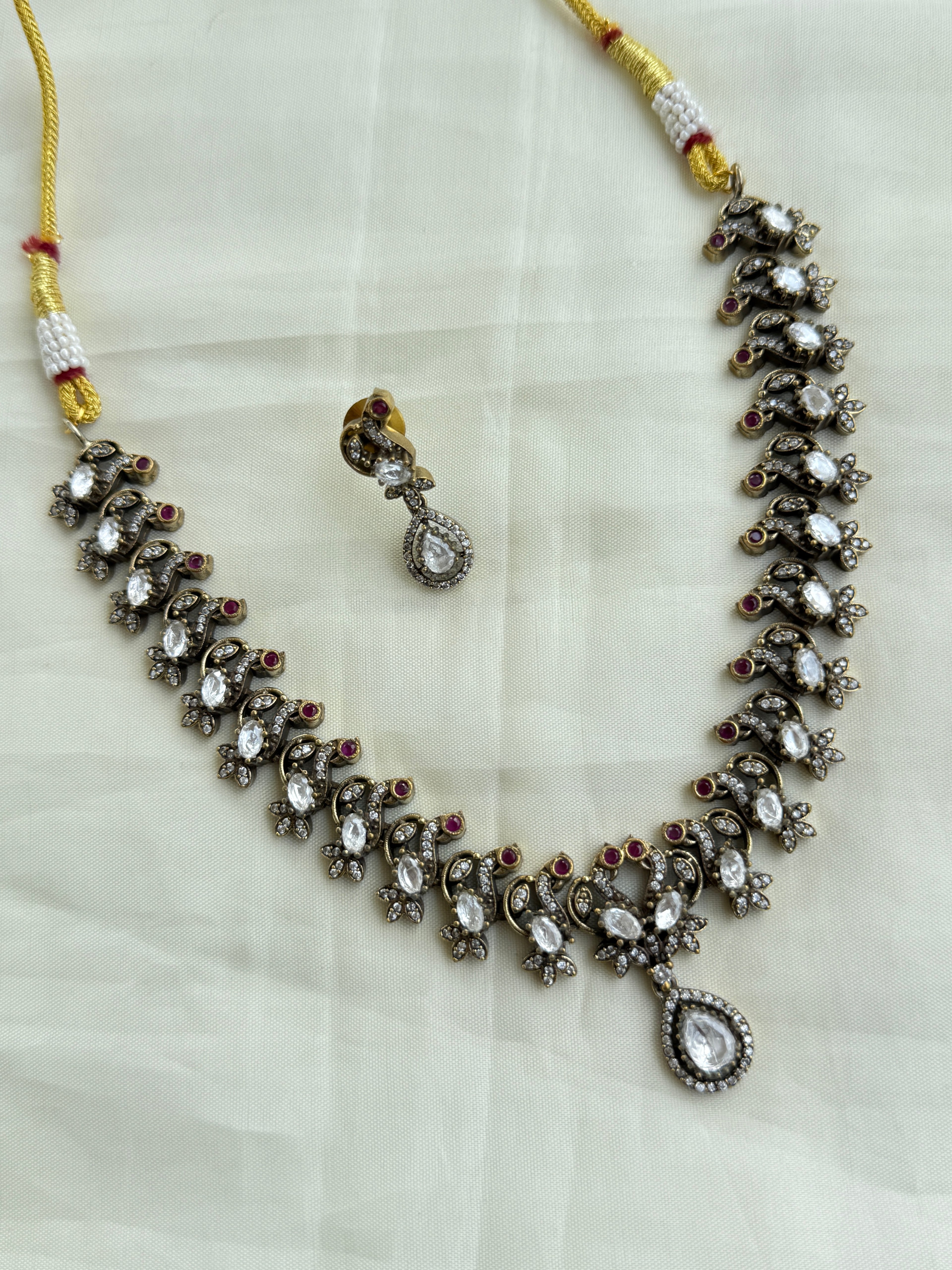 Ns296 peacock moissanite Victorian neckset with earrings