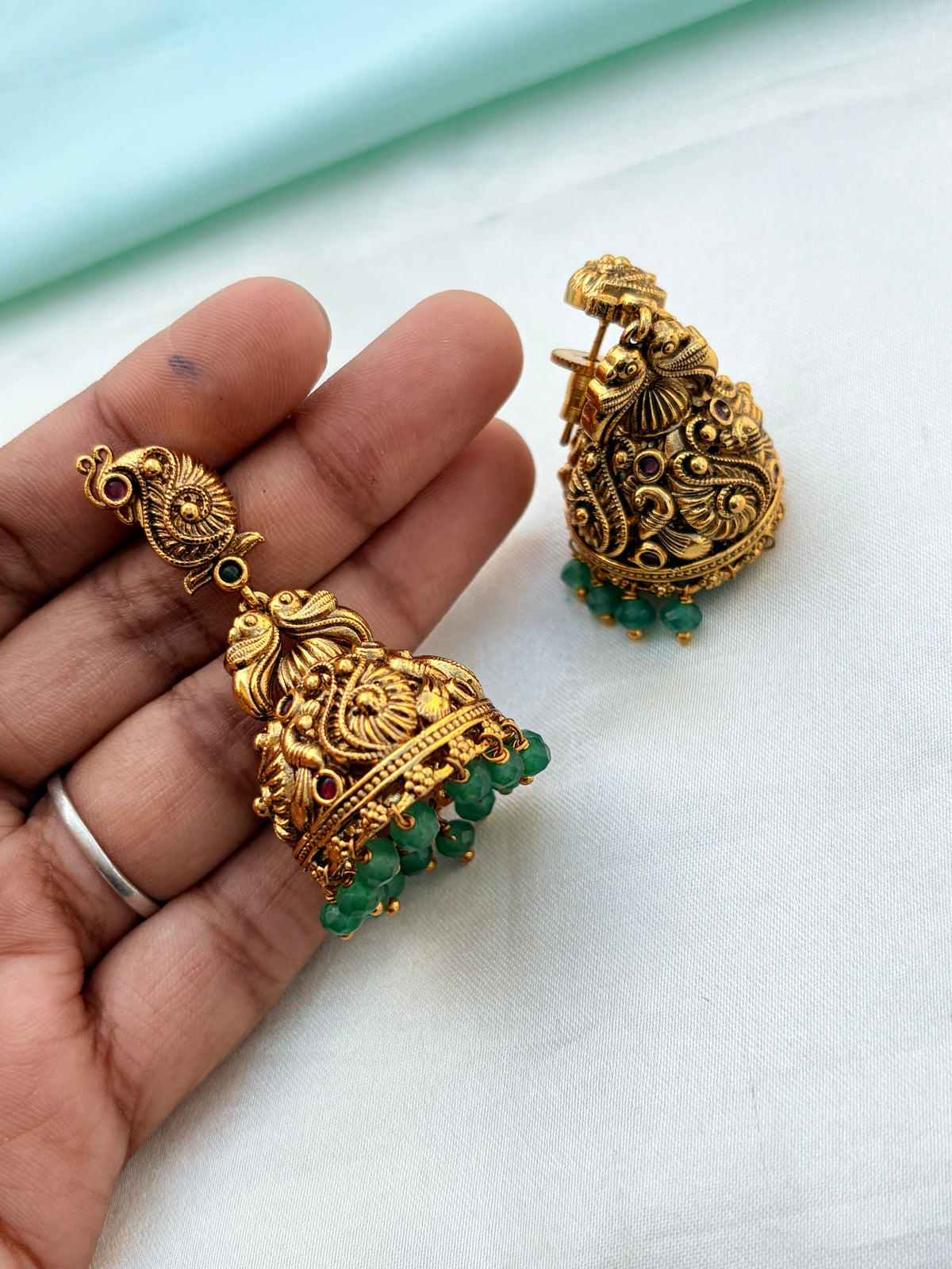 Peacock design and green pearls butta earrings Er933