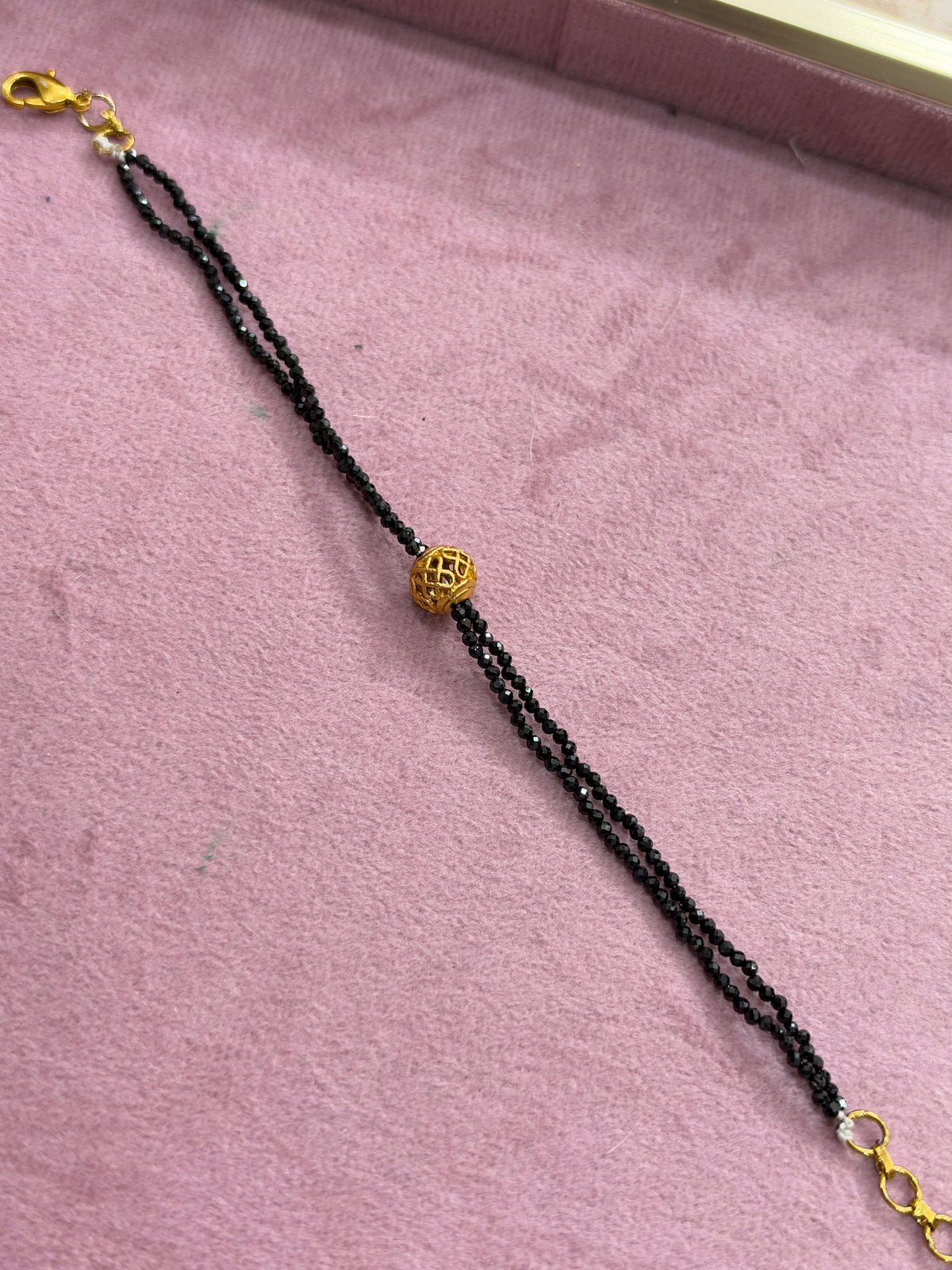 Br0015 2 lines crystal blackbeads with antique ball (6inches)