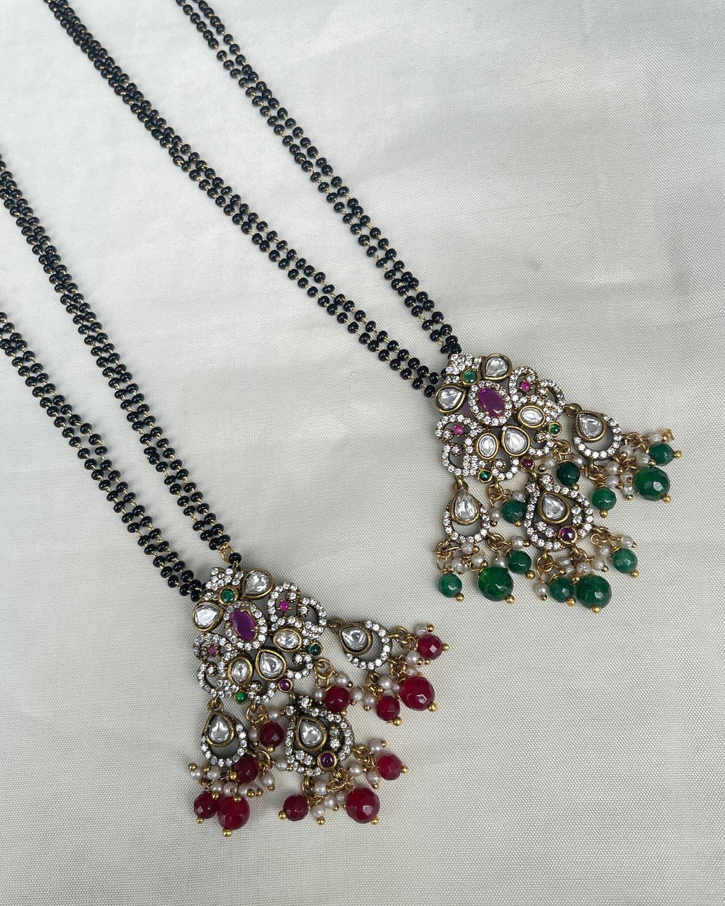 Twoline blackbeads with Victorian pendant bb1710