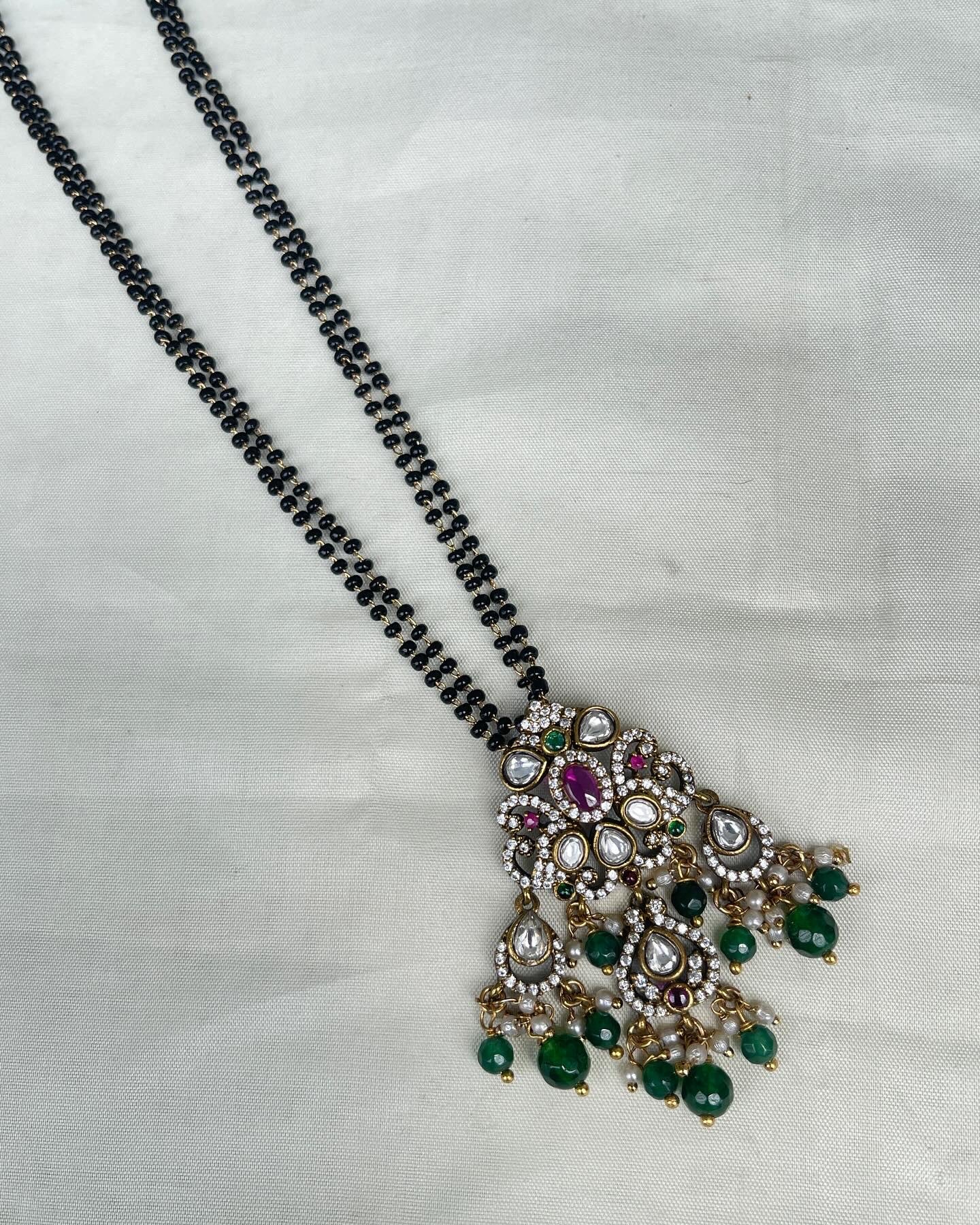 Twoline blackbeads with Victorian pendant bb1710