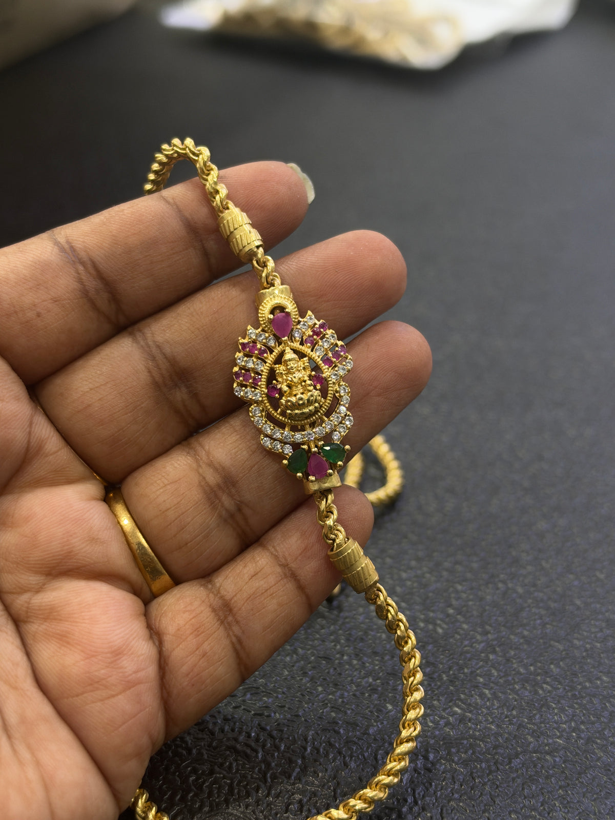 Tc641 unpolished panchaloham 24inches thali chain with side Lakshmi devi pendant