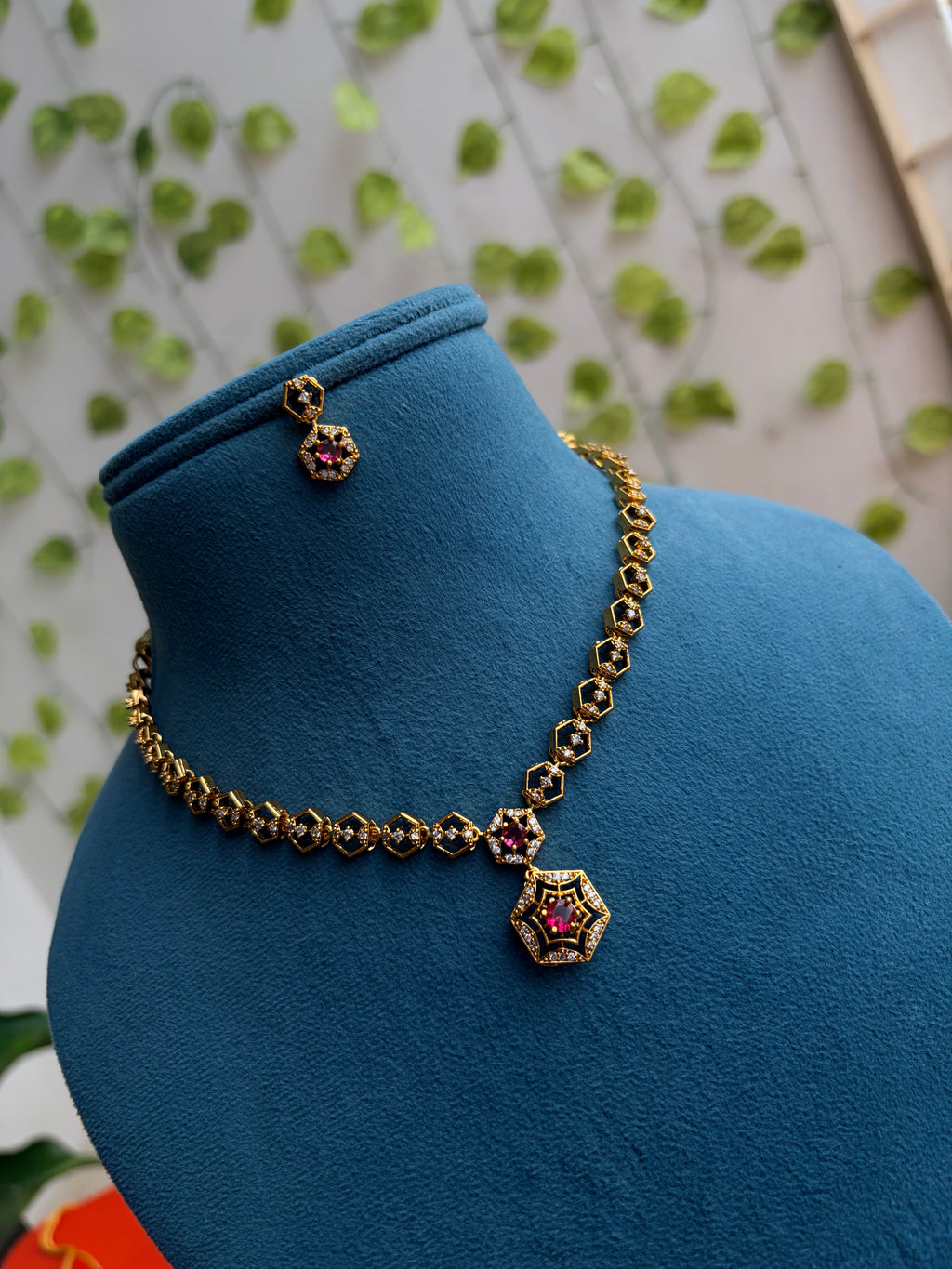 Hexagon short neckset with earrings - Ns838