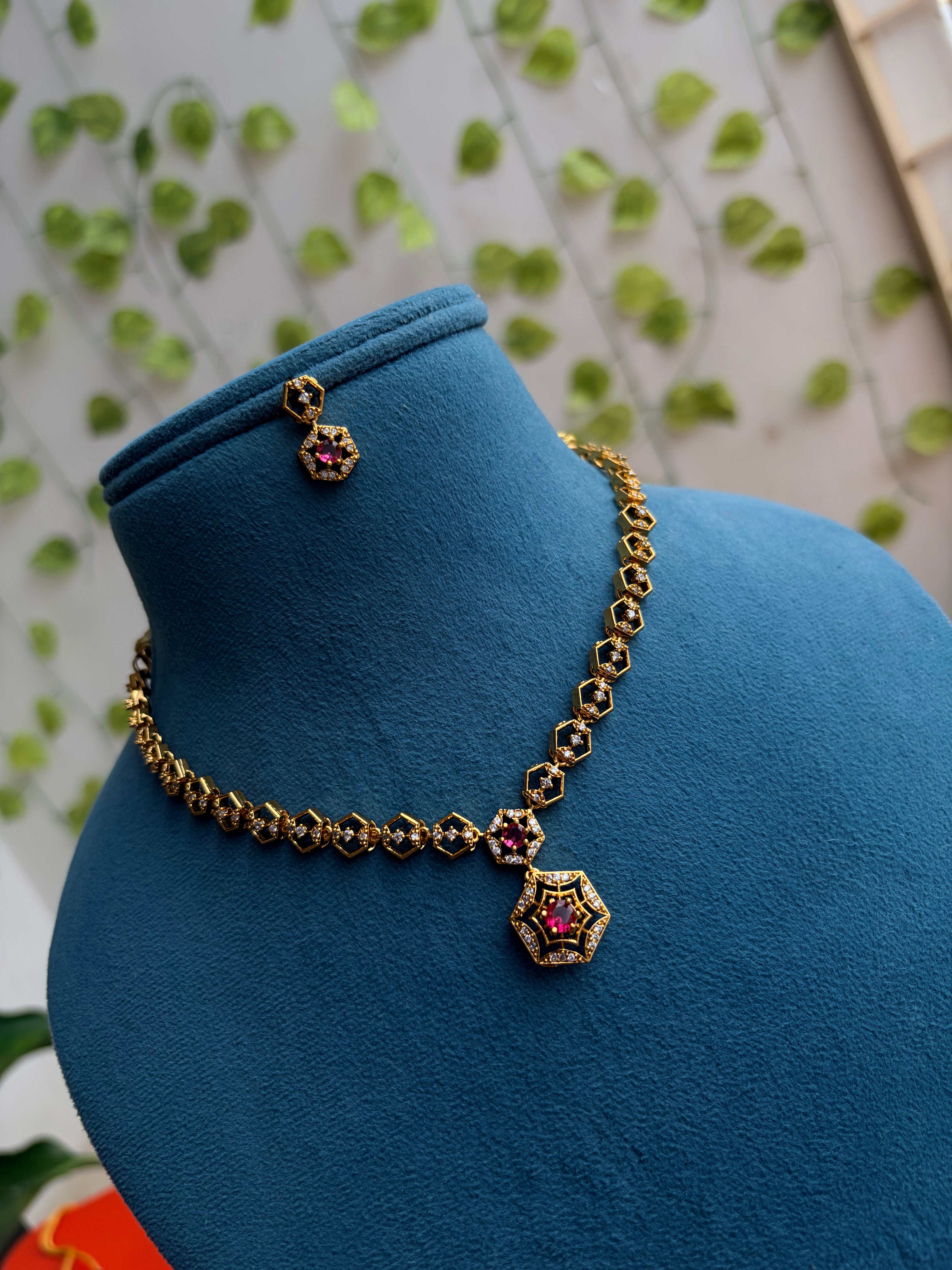 Hexagon short neckset with earrings - Ns838