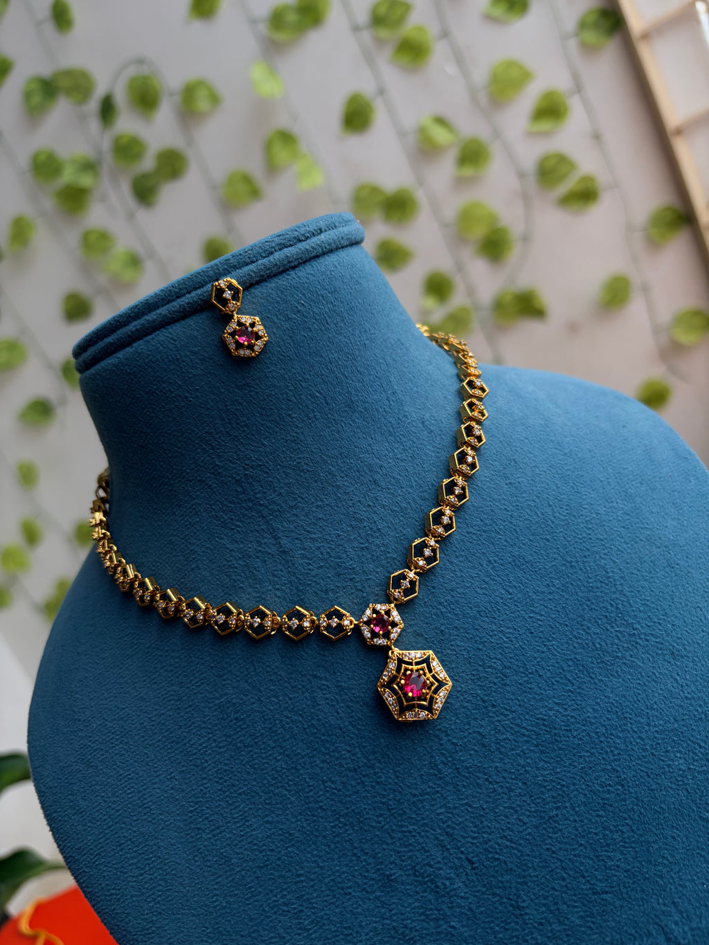 Hexagon short neckset with earrings - Ns838