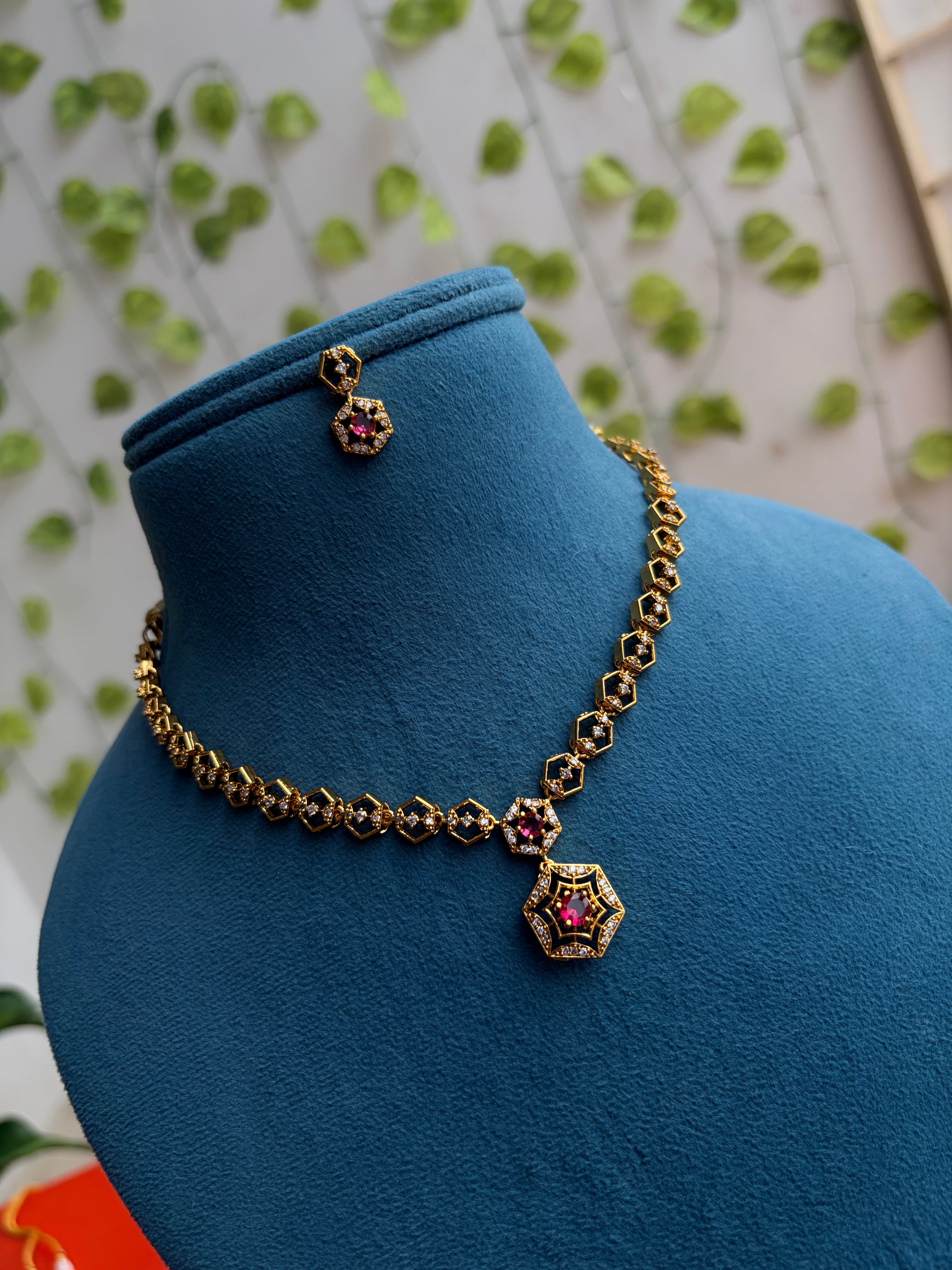 Hexagon short neckset with earrings - Ns838