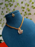Ns269 Lord Ganesha Nano thread Short  Neckset with Multi color stones with Earrings