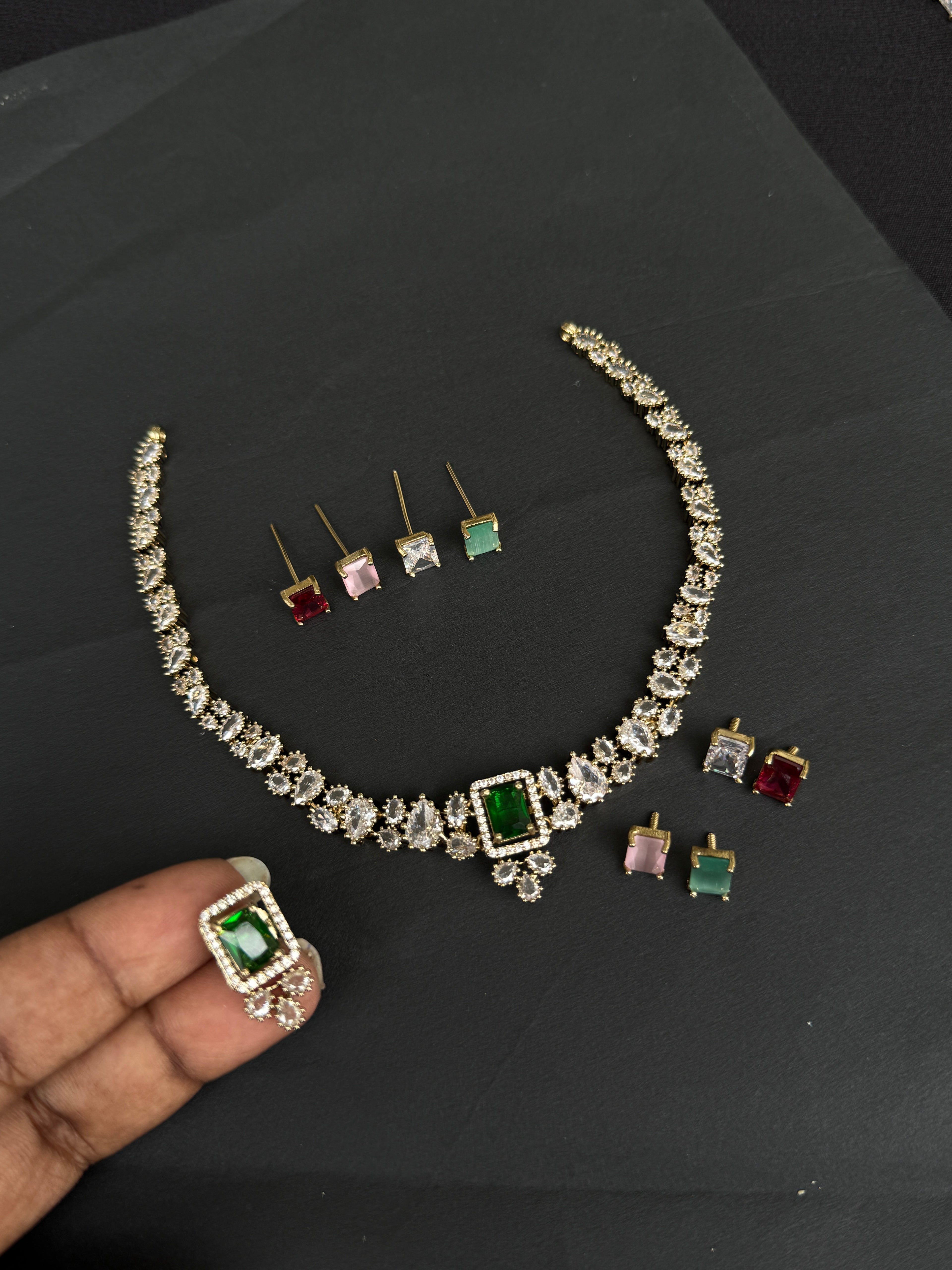 NS436 Changable neckset with uncut stones