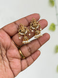 Er921 lakshmidevi peacock buatta  with white beads back screw earrings