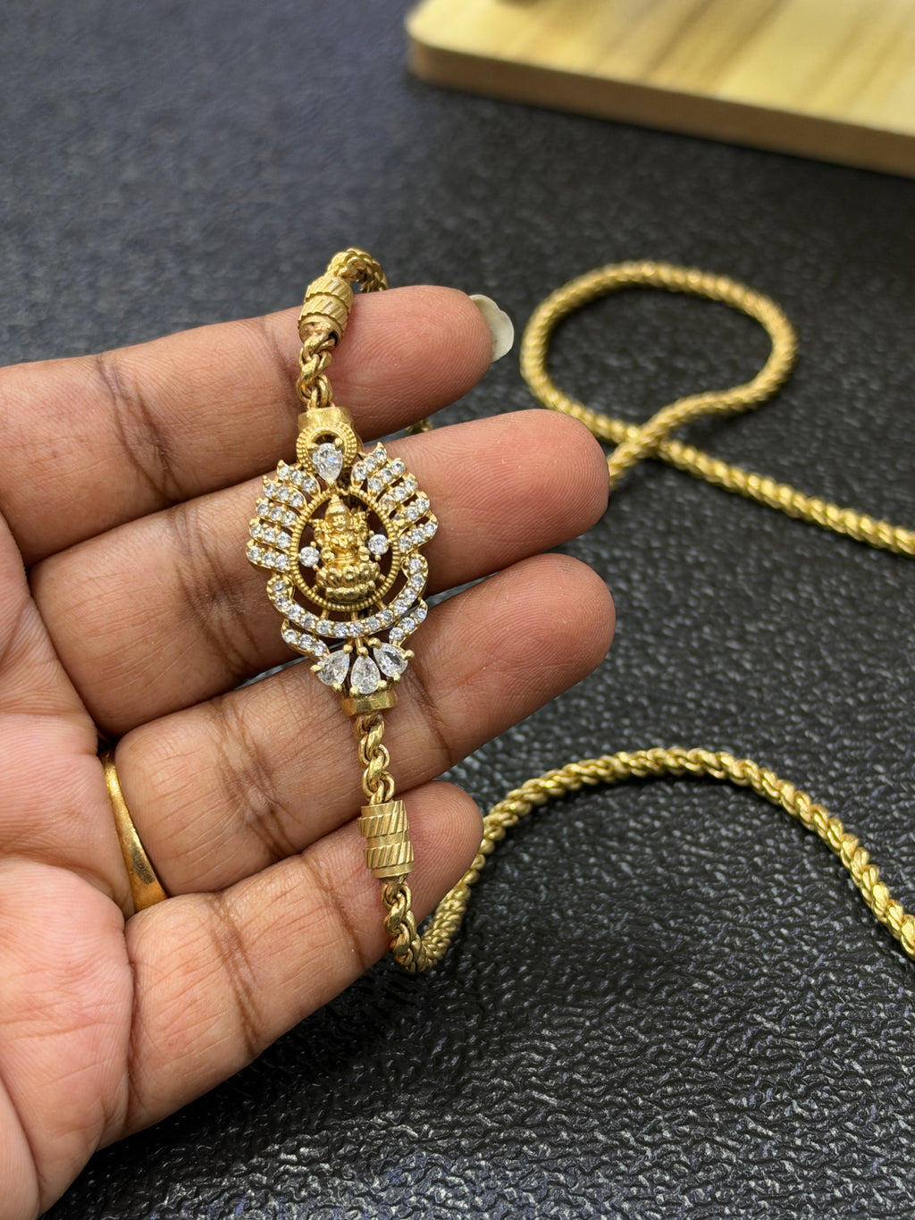 Tc641 unpolished panchaloham 24inches thali chain with side Lakshmi devi pendant