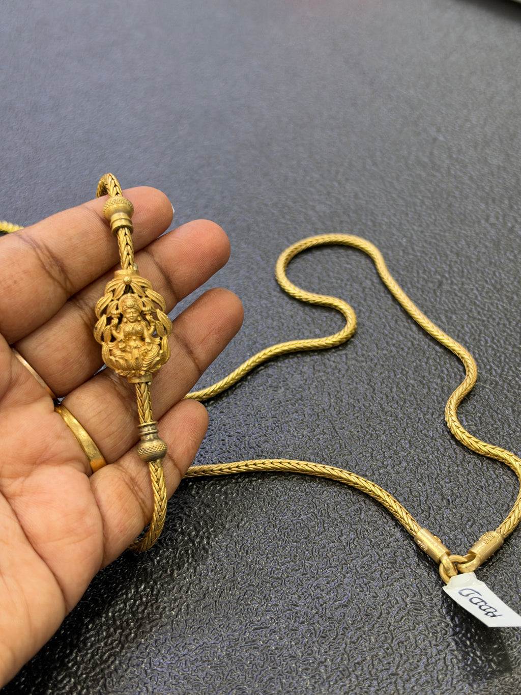 Tc642 panchaloham unpolished lakshmidevi side pendant thali chain 24 inches
