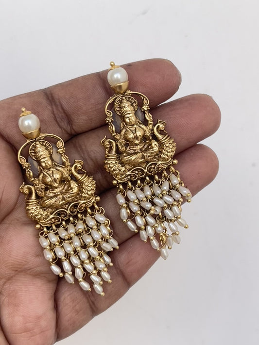 Lakshmidevi Antique Chandbali Earrings with Rice Pearls