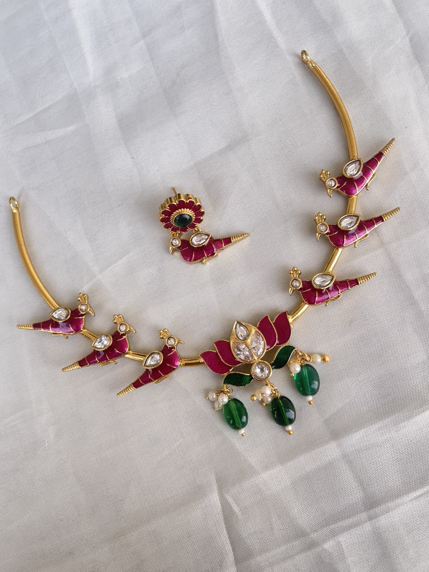 Kundan parrot kante style neckset with earrings ns0005