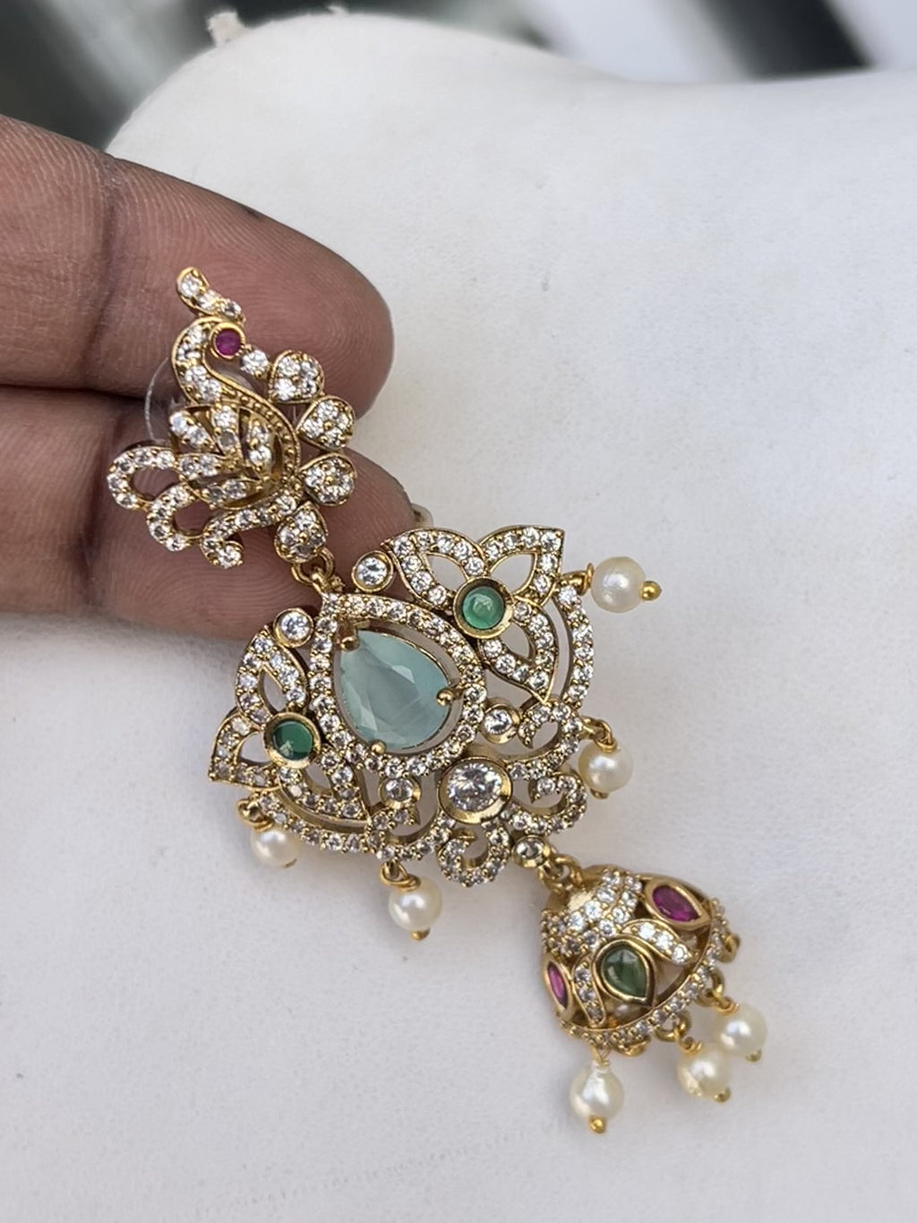 Cz stone peacock earrings