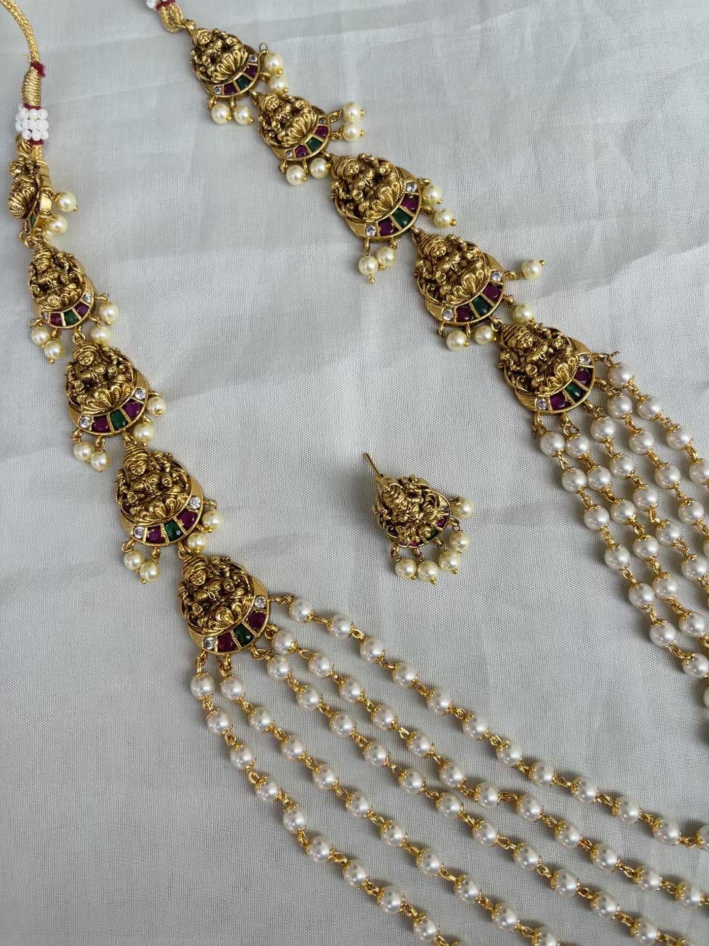 Antique finish lakshmi devi pearl long chain