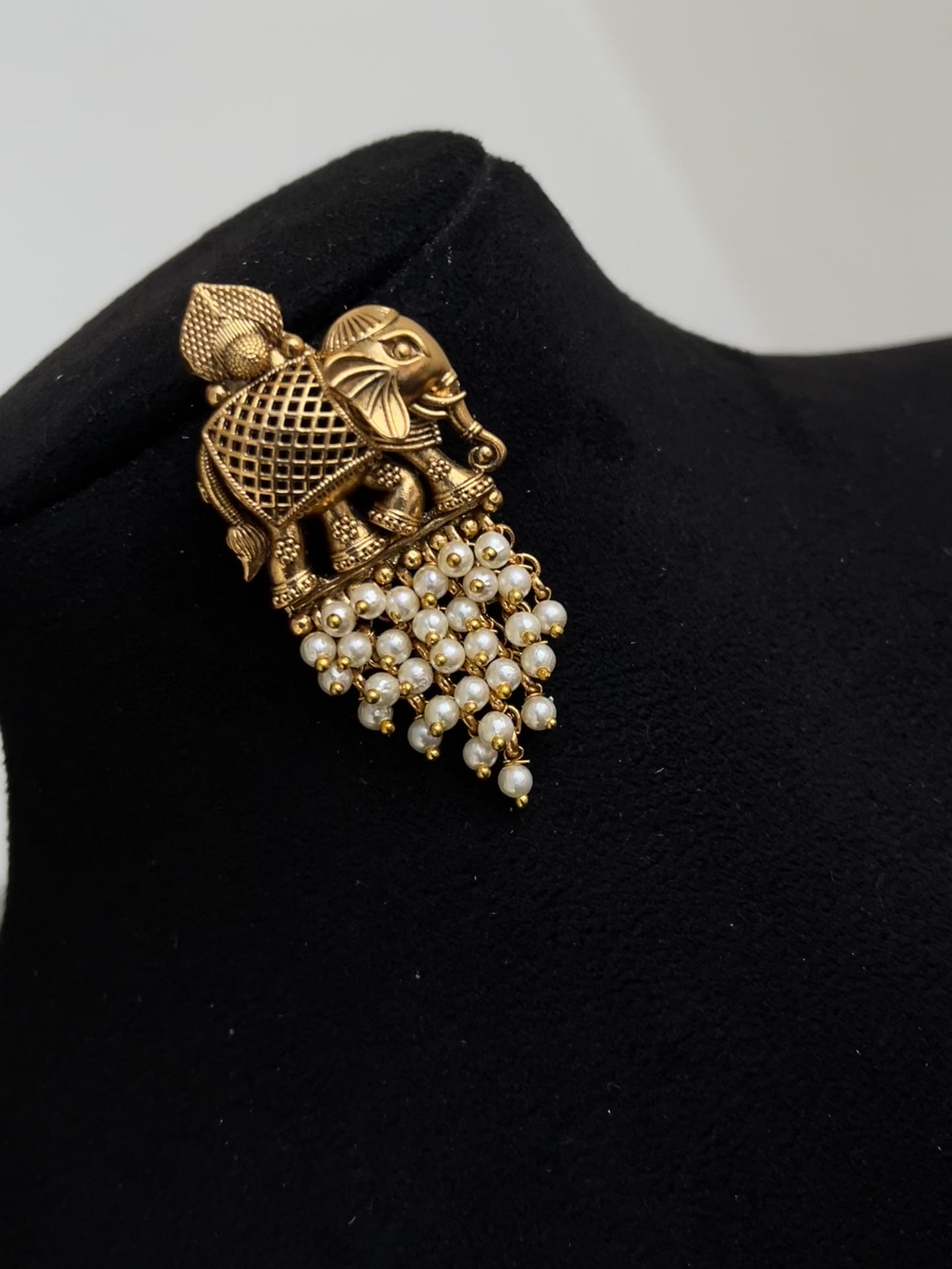 Antique finish Elephant Earrings with Pearls