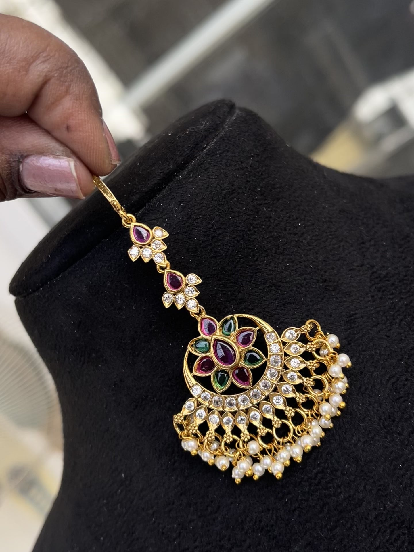 Multi Color Short Tikka with Pearls tk532