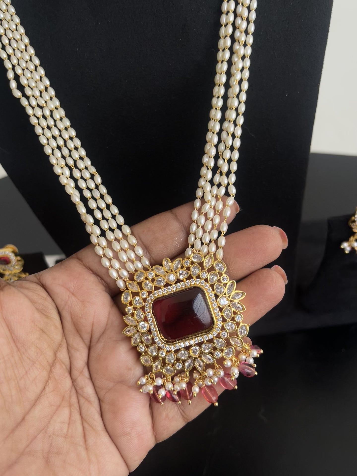 Rice pearl 5lines chain with earrings