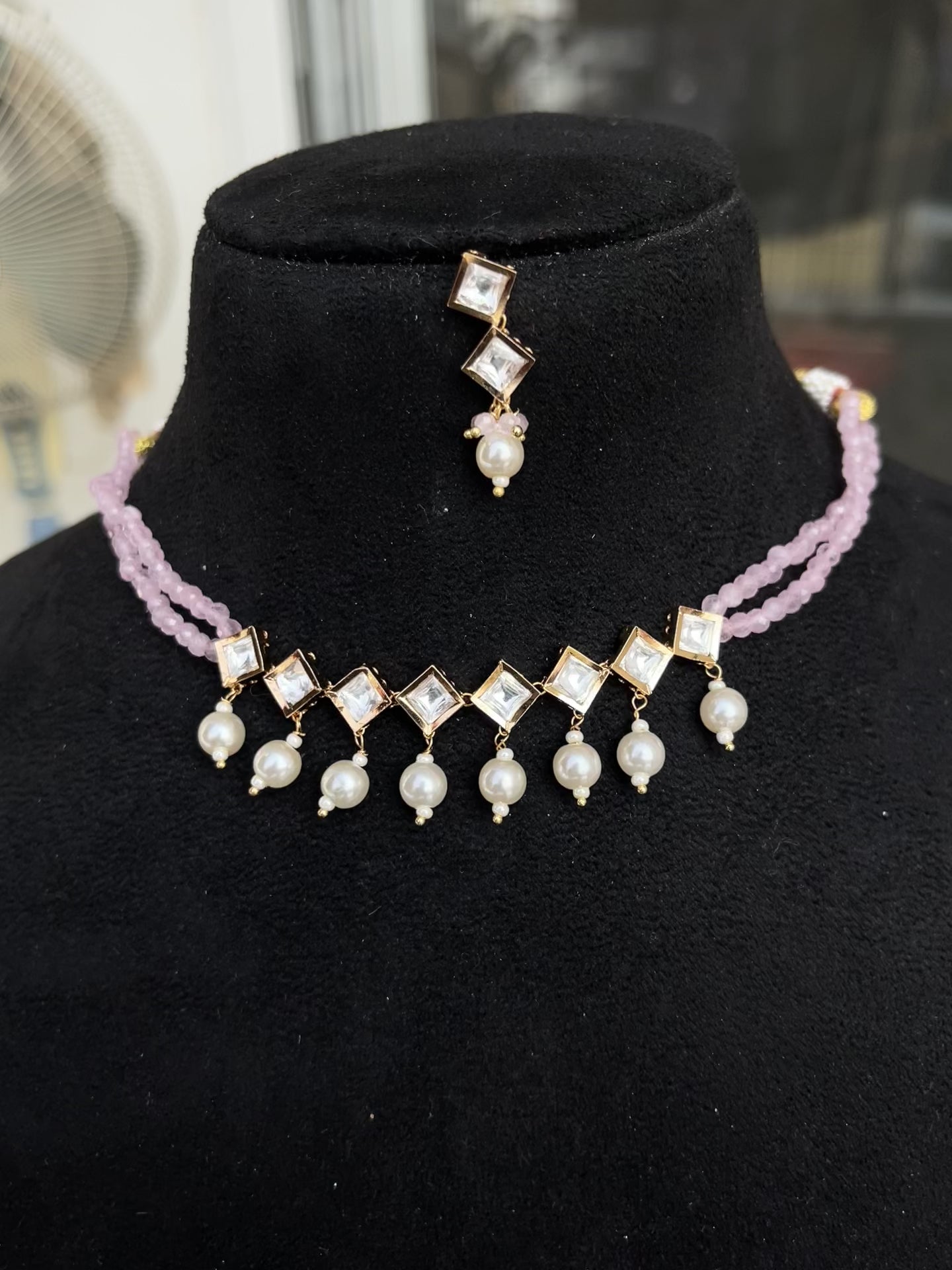 2lines beads Kundan choker