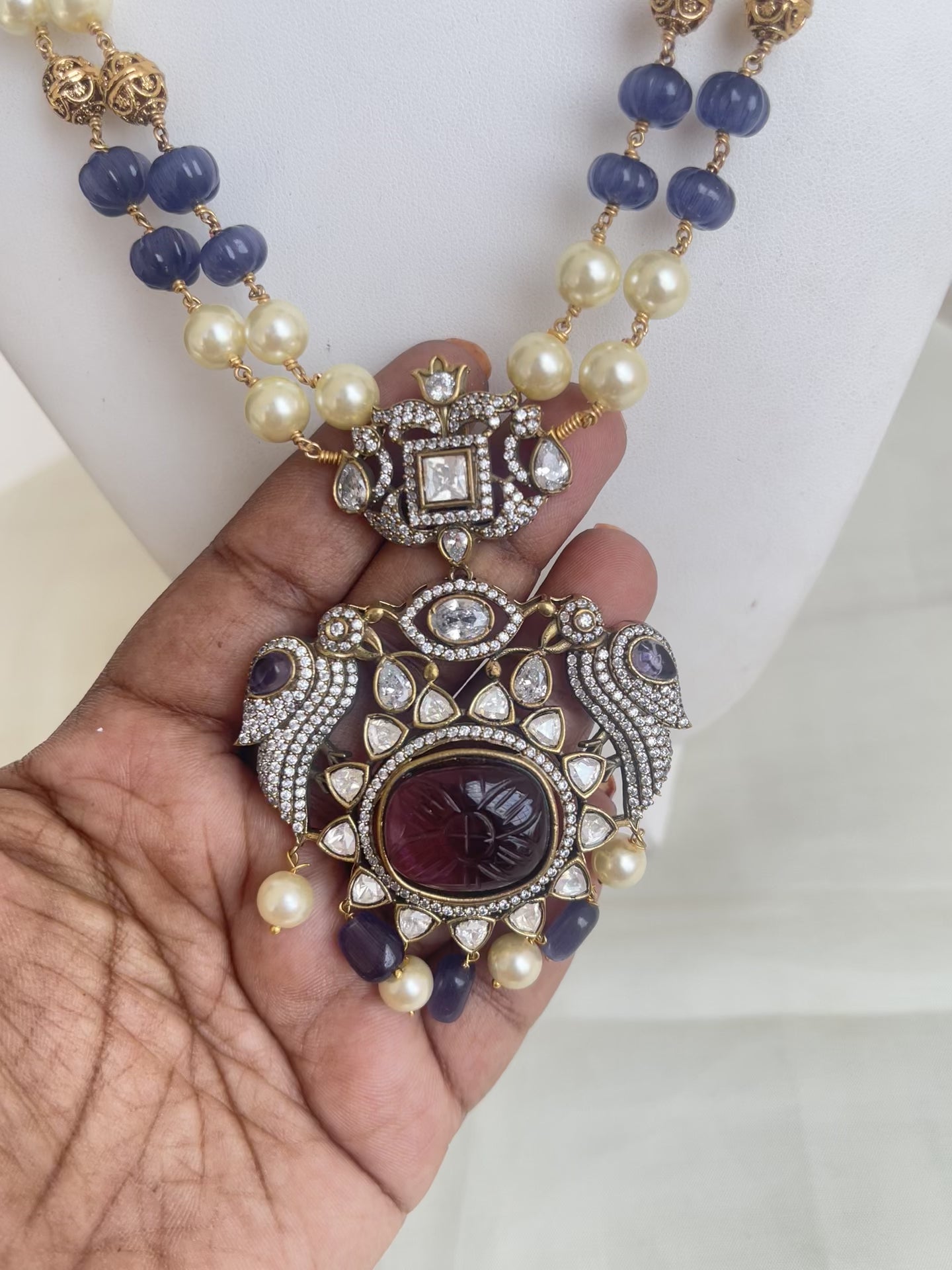 Pumpkin ,pearl beads with Victorian pendant