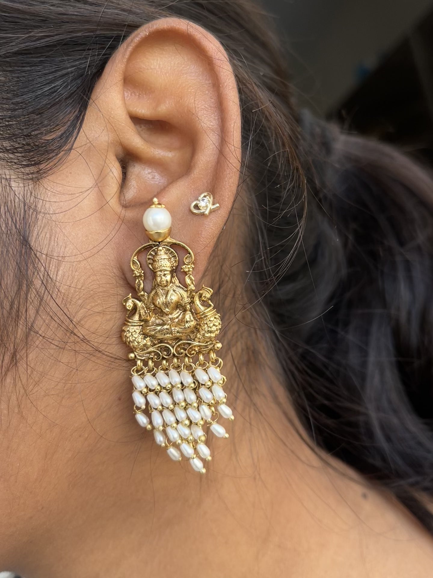 Lakshmidevi Antique Chandbali Earrings with Rice Pearls