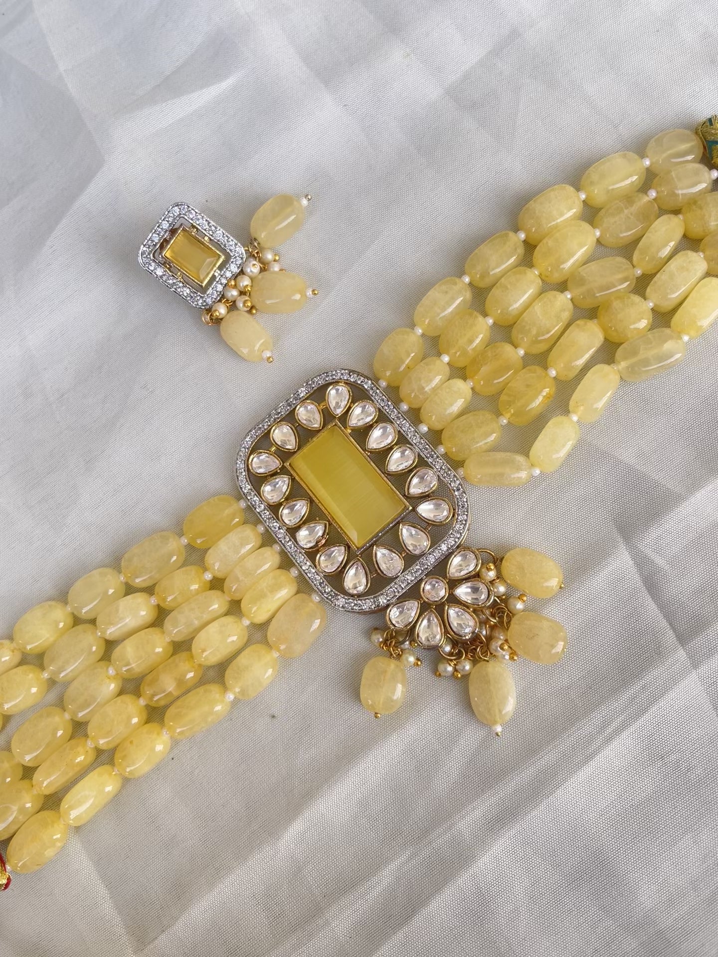 Yellow beads choker for haldi