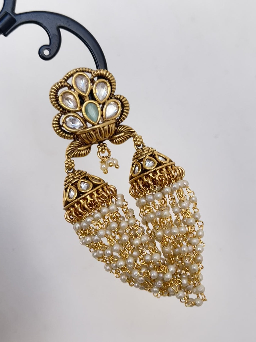 Antique kundan Chandbali Pearl Earrings
