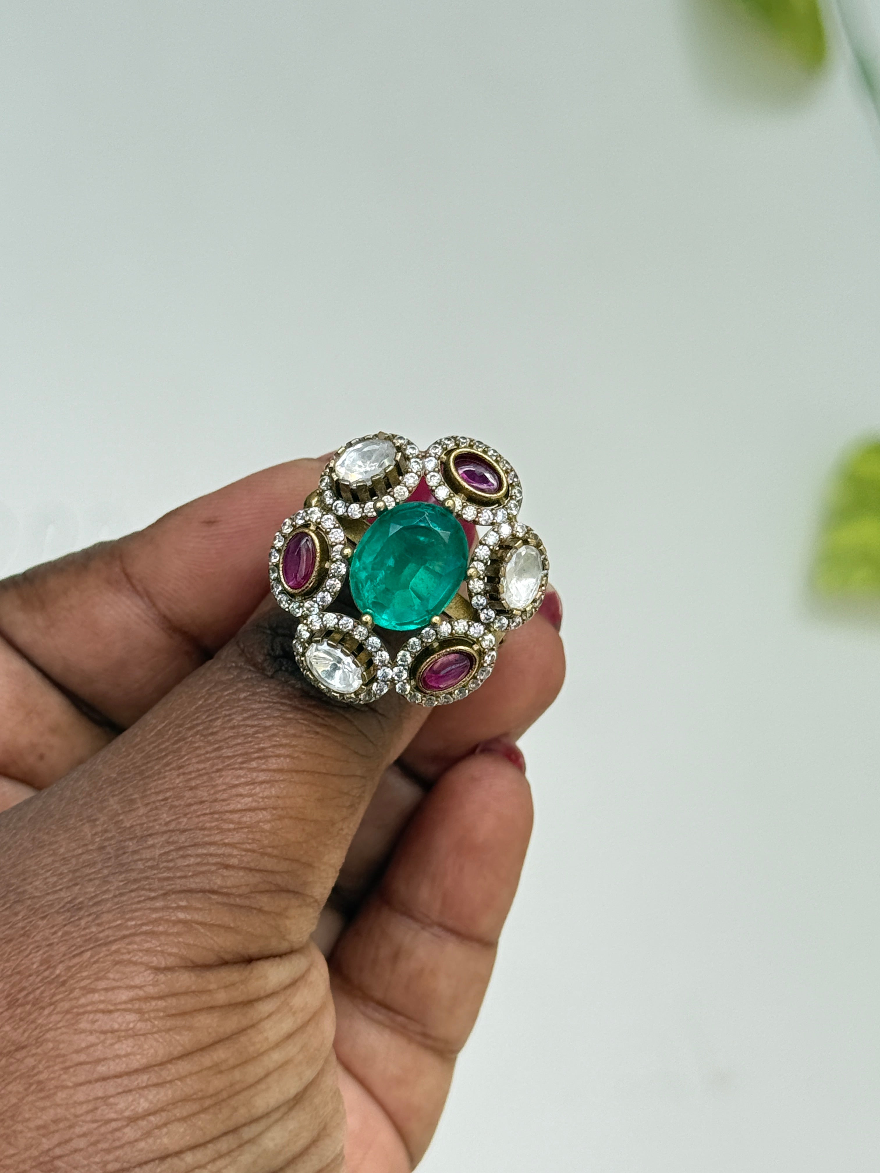 Moissanite flower design adjustable finger ring rg201
